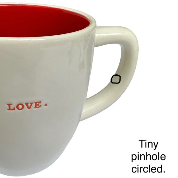 Rae Dunn LOVE Mug Coffee Tea White with Red Letters and Interior Dimples 2017 OG - Picture 4 of 12